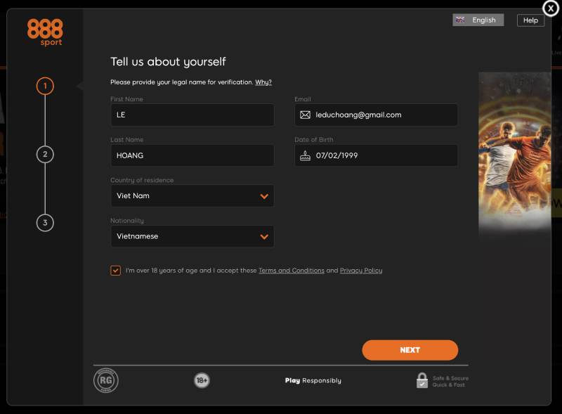 Hướng Dẫn Đăng Ký 888BET Nhanh Và Chi Tiết Nhất 1 Bước 2: Điền thông tin cá nhân